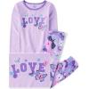 image:imageThe Childrens Place girls Long Sleeve Top and Pants Snug Fit 100 Cotton 2 Piece Pajama SetPurple Love