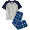 image:imageThe Childrens Place Boys 100 Cotton Short Sleeve Top and Pants 2 Piece Pajama SetTidal Plaid