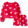 image:imageThe Childrens Place Girls 100 Fleece Long Sleeve Top and Shorts2 Piece Pajama SetRhumba Red Hearts