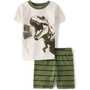 image:imageThe Childrens Place Boys 100 Cotton Short Sleeve Top and Shorts 2 Piece Pajama SetOlive Dino
