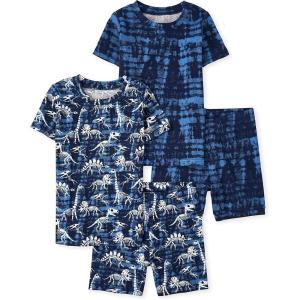 image:imageThe Childrens Place Boys Short Sleeve Top and Shorts Snug Fit 100 Cotton 4 Piece Pajama SetCamoDino Glow 2pack