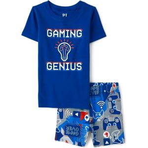 image:imageThe Childrens Place Boys Short Sleeve Top and Shorts Snug Fit 100 Cotton 4 Piece Pajama SetGaming Genius Glow