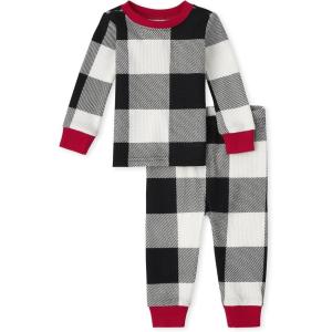 image:imageThe Childrens Place Family Matching Plaid Waffle 2 Piece Pajama SetsBlackWhite Check