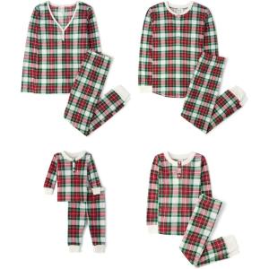 image:imageThe Childrens Place Family Matching Plaid Waffle 2 Piece Pajama SetsRed Tartan Plaid