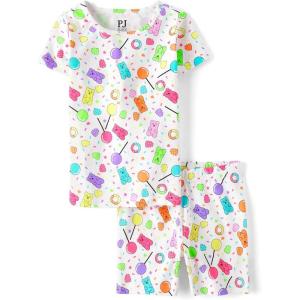 image:imageThe Childrens Place Girls 100 Cotton Short Sleeve Top and Shorts 2 Piece Pajama SetCandy Print