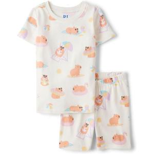 image:imageThe Childrens Place Girls 100 Cotton Sleeve Top and Shorts 2 Piece Pajama SetFair Ivory