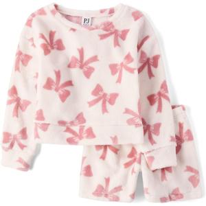 image:imageThe Childrens Place Girls 100 Fleece Long Sleeve Top and Shorts2 Piece Pajama SetBunnys Tail Bows