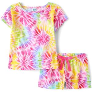 image:imageThe Childrens Place Girls Short Sleeve Top and Shorts 2 Piece Pajama SetNeon Tie Dye