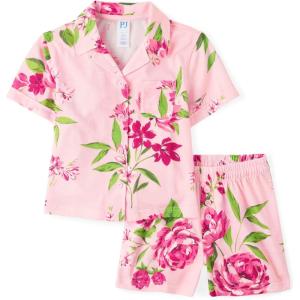 image:imageThe Childrens Place Girls Short Sleeve Top and Shorts2 Piece Pajama SetPink Floral Button