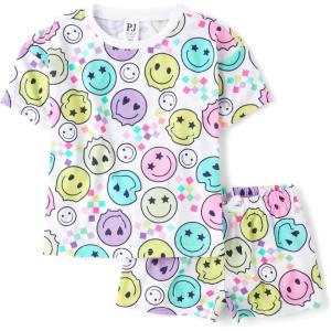 image:imageThe Childrens Place Girls Short Sleeve Top and Shorts2 Piece Pajama SetRainbow Faces