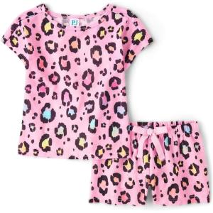 image:imageThe Childrens Place Girls Short Sleeve Top and Shorts2 Piece Pajama SetSparkle Pink Leopard
