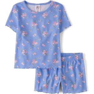 image:imageThe Childrens Place Girls Sleeve Top and Shorts2 Piece Pajama SetFloral Blue