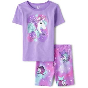 image:imageThe Childrens Place girls 100 Cotton Short Sleeve Top and Shorts2 Piece Pajama SetPurple Unicorn