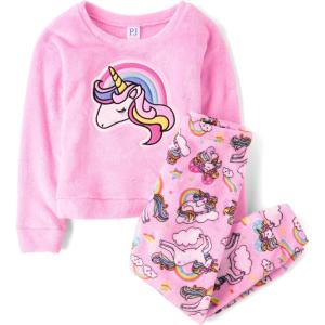 image:imageThe Childrens Place girls Long Sleeve Top and Bottoms Cozy Fleece 2 Piece Pajama SetSparkle Pink Unicorn