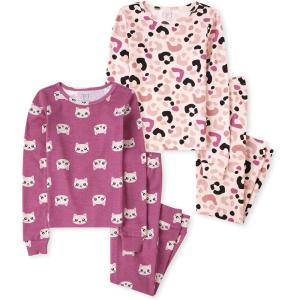 image:imageThe Childrens Place girls Long Sleeve Top and Pants Snug Fit 100 Cotton 2 Piece Pajama SetLeopardCats 2pack