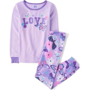 image:imageThe Childrens Place girls Long Sleeve Top and Pants Snug Fit 100 Cotton 2 Piece Pajama SetPurple Love
