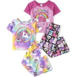 image:imageThe Childrens Place girls Short Sleeve Top and Pants2 Piece Pajama SetRainbowUnicorn 2pack