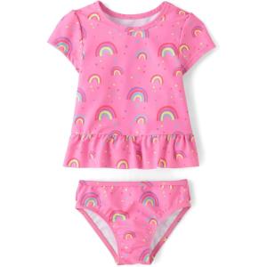 image:imageThe Childrens Place Boys and Toddler Short Sleeve Rashguard SwimsetRainbow Pink