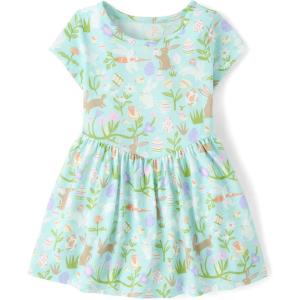 image:imageThe Childrens Placeand Toddler Girls Short Sleeve Fashion DressLight Blue Bunnies