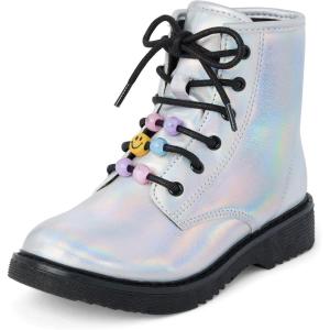 image:imageThe Childrens Place Girls Girls Lace Up Combat BootsMetallic Silver