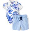 image:imageThe Childrens Place Baby Boys And Newborn Short Sleeve Button Down Shirt and Shorts 2 Piece SetWhite Tropical Print
