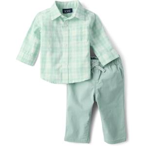 image:imageThe Childrens Place Baby Boys And Newborn Long Sleeve Top and Pants2piece Outfit SetMint Plaid