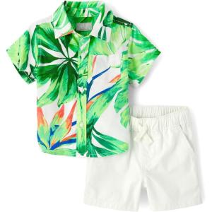 image:imageThe Childrens Place Baby Boys And Newborn Short Sleeve Button Down Shirt and Shorts 2 Piece Outfit SetPalm Tree