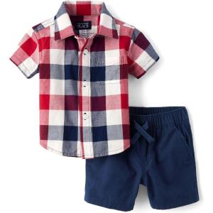 image:imageThe Childrens Place Baby Boys And Newborn Short Sleeve Button Down Shirt and Shorts 2 Piece SetAmericana Gingham