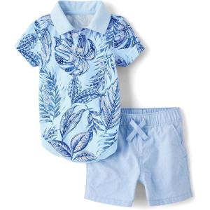 image:imageThe Childrens Place Baby Boys And Newborn Short Sleeve Button Down Shirt and Shorts 2 Piece SetBlue Tropical
