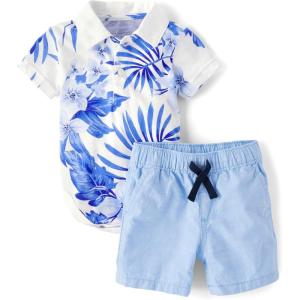 image:imageThe Childrens Place Baby Boys And Newborn Short Sleeve Button Down Shirt and Shorts 2 Piece SetWhite Tropical Print