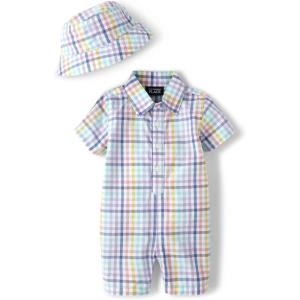 image:imageThe Childrens Place Baby Boys And Newborn Woven Plaid Romper and Hat 2piece SetMulti Check Plaid