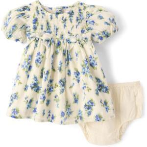 image:imageThe Childrens PlaceBabyGirlsand Newborn Casual Short Sleeve Dress with Diaper CoverFair Ivory12 Months18 MonthsBlue Floral