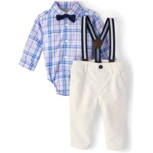 image:imageThe Childrens Place Baby Boys And Newborn Button Down Shirt and Pants 2 Piece OutfitPetal Purple Plaid