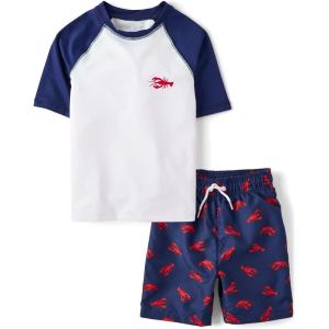 image:imageThe Childrens Place Boys Short Sleeve Rashguard and Swim Trunk 2piece SetLobsters