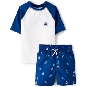 image:imageThe Childrens Place Boys Short Sleeve Rashguard and Swim Trunk 2piece SetTidal Sharks