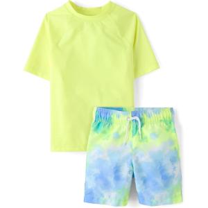 image:imageThe Childrens Place Boys Short Sleeve Rashguard and Swim Trunk 2piece SetTie Dye Yellow