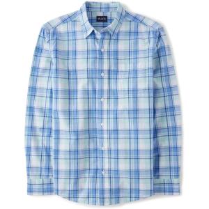 image:imageThe Childrens Place Mens Long Sleeve Button Up ShirtMellow Aqua Plaid  Dad