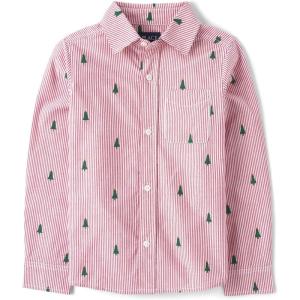 image:imageThe Childrens Place Mens Long Sleeve Button Up ShirtRed Tree Stripe