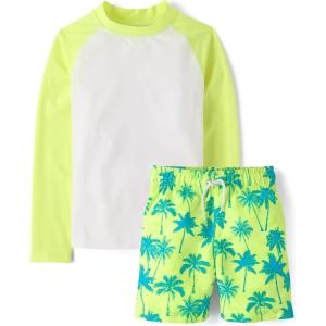 image:imageThe Childrens PlaceBoysLong Sleeve Rashguard and Swim Trunks 2 Piece SetLimeLime Zest