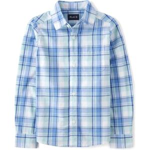image:imageThe Childrens Place Baby Boys and Toddler Poplin Long Sleeve Button Down ShirtAqua Plaid