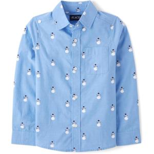 image:imageThe Childrens Place Baby Boys and Toddler Poplin Long Sleeve Button Down ShirtSnowmen