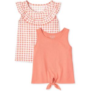 image:imageThe Childrens Place Baby Girls and Toddler Tie Front Tank TopsDaisy GinghamPeach Tie 2pack