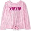 image:imageThe Childrens Place Girls Long Sleeve Knit Tie Front TopPink Xoxo