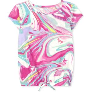 image:imageShort Sleeve Tie Front TopNeon Berry Marble