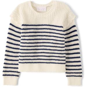 image:imageThe Childrens Place Baby Girls and Toddler Long Sleeve Crew Neck Pullover SweaterIvory Stripes