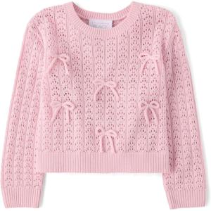 image:imageThe Childrens Place Baby Girls and Toddler Long Sleeve Crew Neck Pullover SweaterRose Mist Bows
