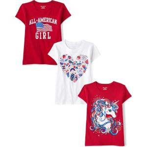 image:imageThe Childrens Place Girls All HolidaysBirthdays Short Sleeve Graphic TShirts3 PackAmerican GirlAmerican HeartUnicorn