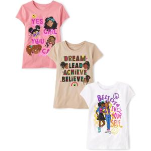 image:imageThe Childrens Place Girls All HolidaysBirthdays Short Sleeve Graphic TShirts3 PackDreamBelieveYes You Can