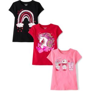 image:imageThe Childrens Place Girls All HolidaysBirthdays Short Sleeve Graphic TShirts3 PackHeartRainbowDrinks