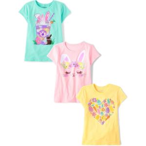 image:imageThe Childrens Place Girls All HolidaysBirthdays Short Sleeve Graphic TShirts3 PackMilkeshakeBunnyHeart